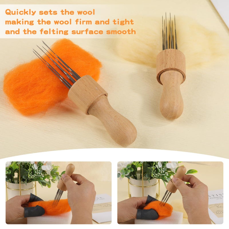 Mayboos Felting Needle with Eight Needles Tool,Craft Wool Felt Stitch Punch Tool with Solid Wood Handle Felting Eight Needles Tool with Finger Cots - Image 5